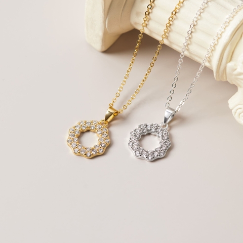 Dây Chuyền Bạc 925 Mặt Trời - Mặt Tròn Đính Đá Circle Necklace -VCN513 - Hover