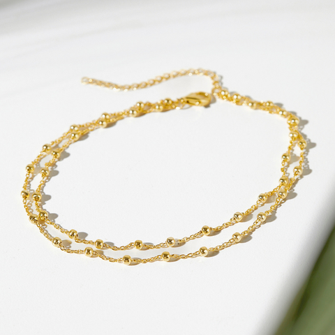 Lắc Chân Bạc 925 Hai Sợi Xích Bi Lớn So Le Double Ball Anklet - VCA03