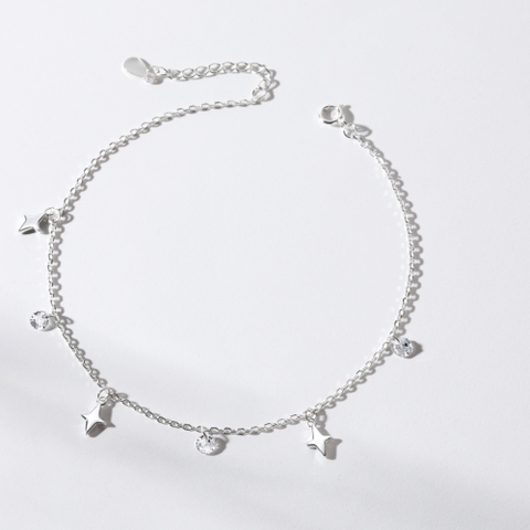 Lắc Chân Bạc 925 Charm Sao 4 Cánh Xen Kẽ Charm Tròn Đính Đá - VCA501