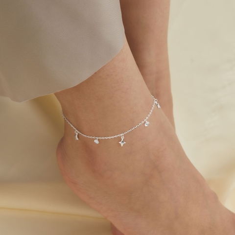 Lắc Chân Bạc 925 Charm Sao 4 Cánh Xen Kẽ Charm Tròn Đính Đá - VCA501 - Hover