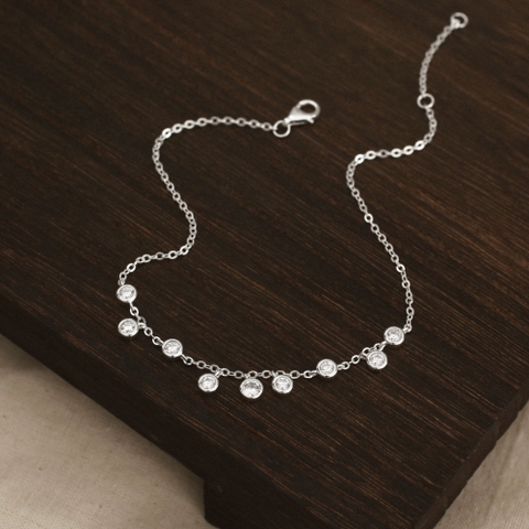 Lắc Chân Bạc 925 Đính 9 Charm Đá Tròn Lấp Lánh - VCA502 - Hover