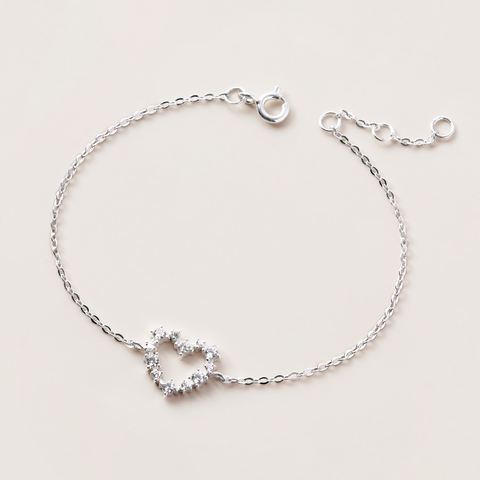 Quà Tặng 8/3 Lắc Tay Bạc 925 Hình Trái Tim Nhỏ Đính Đá Viền - Tiny Heart - VCB12