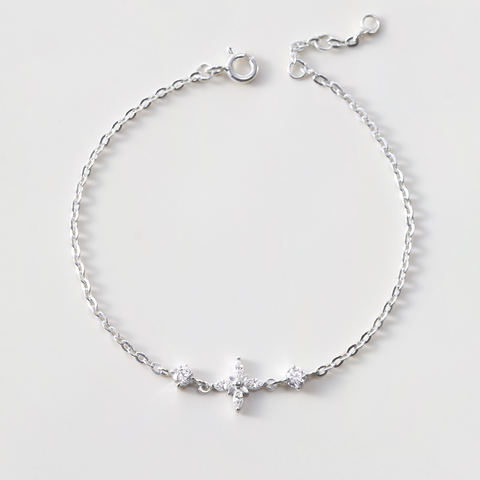 Lắc Tay Bạc 925 Hình Cỏ 4 Lá/ Ngôi Sao 4 Cánh Đính Đá Star Stone - VCB17