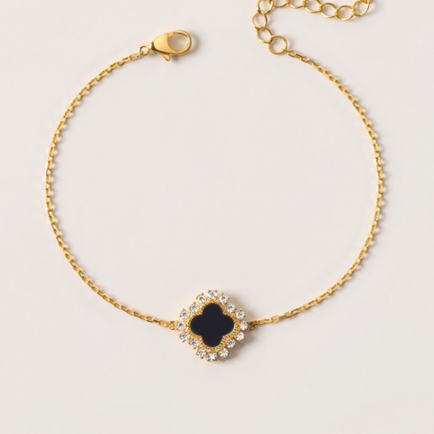 Quà Tặng 8/3 Vòng Tay Bạc 925 Cỏ 4 Lá Đá Onyx Đen 4 Leaf Clover - VCB36