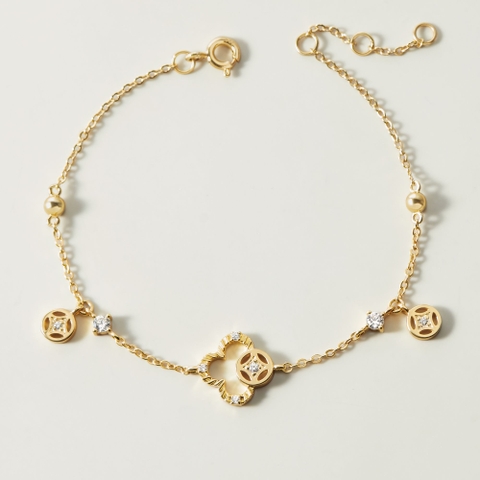 Lắc Tay Vàng 10K Kim Tiền Tài Lộc Đính Kim Cương Moissanite - VCB37V