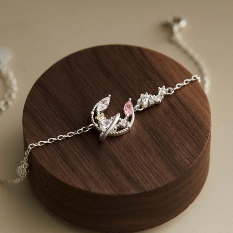 Vòng Tay Bạc 925 Hành Tinh Trăng Sao Galaxy Đính Đá Hồng, Xanh, Vàng - VCB508 - Hover