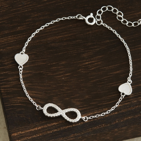 Lắc Tay Bạc 925 Charm Vô Cực Và Trái Tim Khảm Trai Tự Nhiên - VCB514