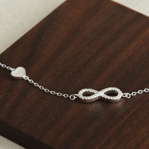 Lắc Tay Bạc 925 Charm Vô Cực Và Trái Tim Khảm Trai Tự Nhiên - VCB514 - Hover