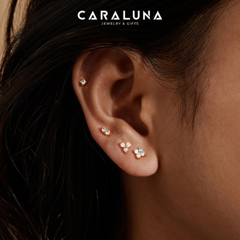 Khuyên Tai Nụ Bạc 925 Stud Hoa 2 Cánh Tiny Stud - VCE10 - Hover