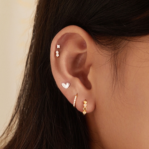 (1 cái) Khuyên Tai Stud Bạc 925 Hình Trái Tim Nhỏ Viền Bèo Nhún - Tiny Heart Stud-VCE24-L - Hover