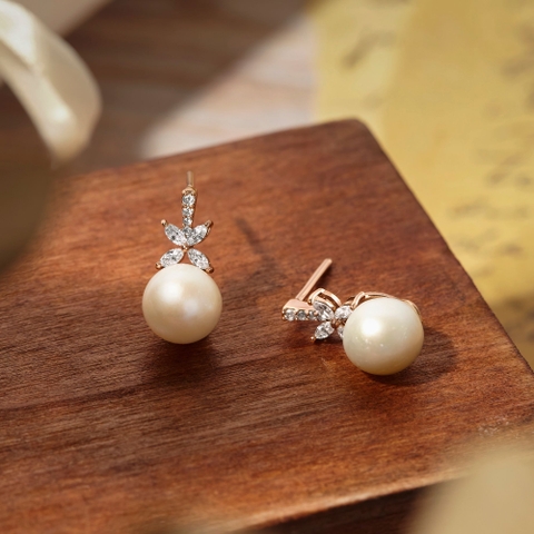 Khuyên Tai Stud Bạc 925 Ngọc Trai Đính Đá Pearl Stone Stud - VCE16