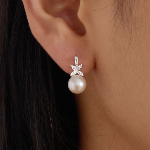 Khuyên Tai Stud Bạc 925 Ngọc Trai Đính Đá Pearl Stone Stud - VCE16 - Hover
