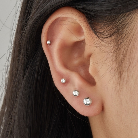 (1 Cái) Khuyên Tai Bạc 925 Nụ Bi Tròn Các Size 2.5-3-4-5 Ly - Ball Stud (Giá 1 chiếc) - Hover