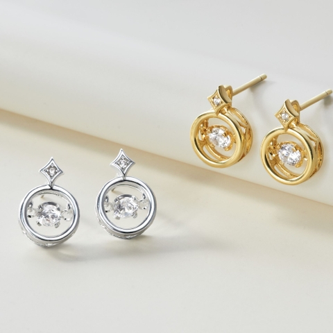 Khuyên Tai Bạc 925 Mặt Tròn Đá Nhảy Hình Ngôi Sao Star Dancing Stone - VCE46