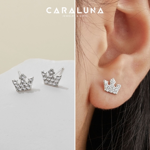 (1 Cái) Hoa Tai Stud Bạc 925 Vương Miện Đính Đá Lấp Lánh - VCE504-L