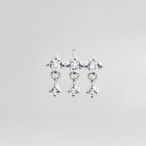 (1 Cái) Khuyên Tai Drop Stud Bạc 925 Đá Treo 3 Hàng Triple Earrings - VCE506-L - Hover