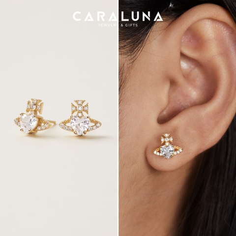 Bông Tai Stud Bạc 925 Hành Tinh Sao Thổ Đính Đá Saturn Orb - VCE507