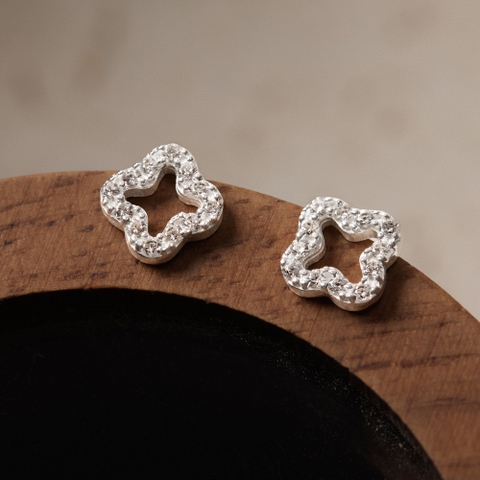 Hoa Tai Bạc 925 Cỏ 4 Lá Form Tròn Đính Đá Lucky Clover - VCE51