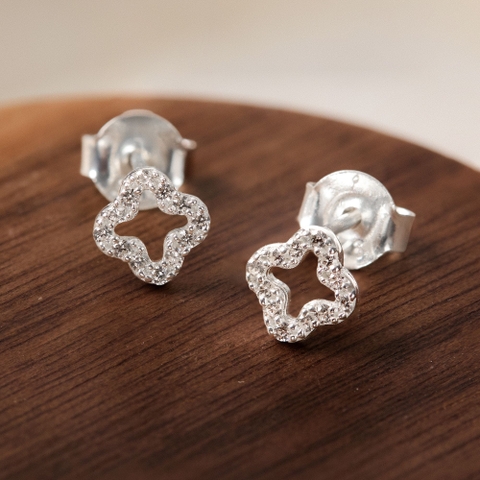 Hoa Tai Bạc 925 Cỏ 4 Lá Form Tròn Đính Đá Lucky Clover - VCE51 - Hover