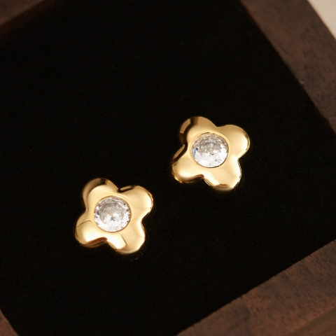 Quà Tặng 8/3 Hoa Tai Bạc 925 Cỏ 4 Lá Đính Đá Chủ May Mắn 4 Leaf Clover - VCE513 - Hover