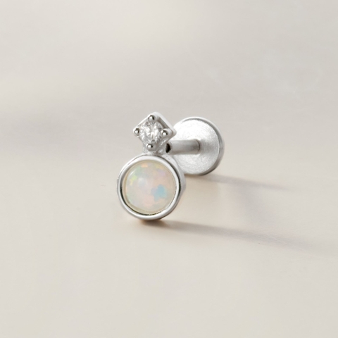 (1 Cái) Khuyên Tai Chốt Vặn Flat Back Bạc 925 Đá Opal Tròn Opal Stud Earrings - VCE514-L - Hover