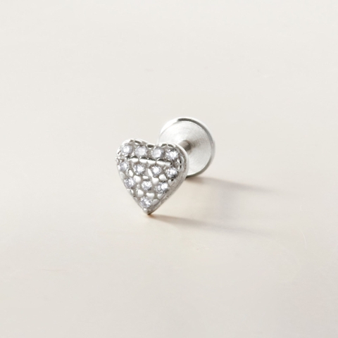 (1 Cái) Khuyên Tai Chốt Vặn Flat Back Bạc 925 Stud Nụ Trái Tim Heart Stud - VCE516-L - Hover
