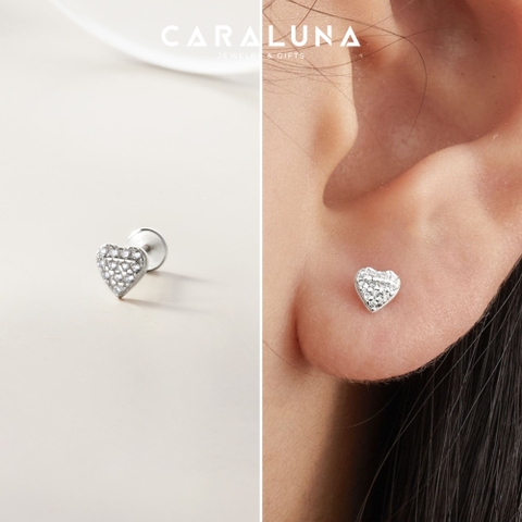 (1 Cái) Khuyên Tai Chốt Vặn Flat Back Bạc 925 Stud Nụ Trái Tim Heart Stud - VCE516-L
