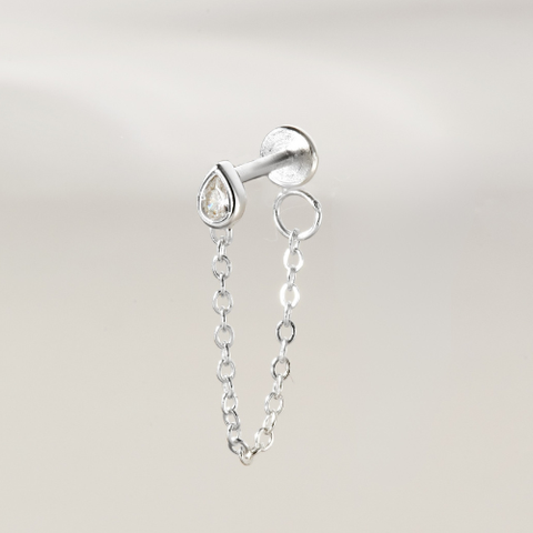 (1 Cái) Khuyên Tai Jacket Chốt Vặn Flat Back Bạc 925 Dây Xích Stud Đính Đá Chain Jacket Earrings - VCE517-L - Hover