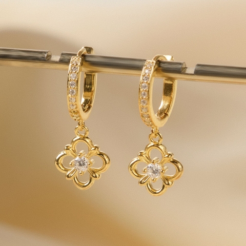 Hoa Tai Bạc 925 Cỏ 4 Lá Hoop Drop Lucky Clover - VCE52