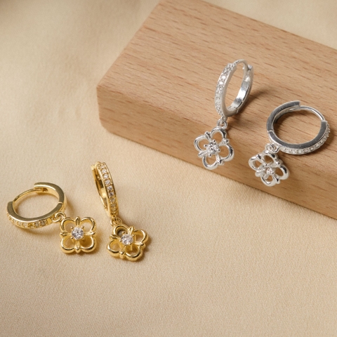 Hoa Tai Bạc 925 Cỏ 4 Lá Hoop Drop Lucky Clover - VCE52 - Hover