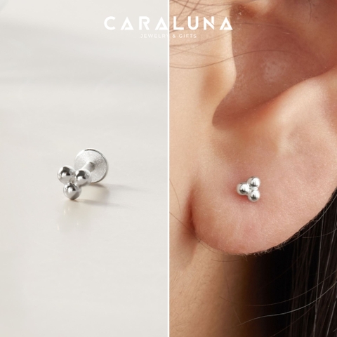 (1 Cái) Khuyên Tai Chốt Vặn Flat Back Bạc 925 Stud Nụ Cỏ 3 Lá Clover Stud - VCE520-L
