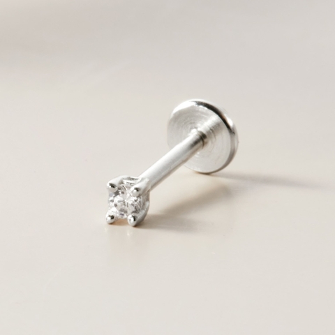 (1 Cái) Khuyên Tai Chốt Vặn Flat Back Bạc 925 Stud Nụ Đá Tròn Stone Stud - VCE521-L - Hover