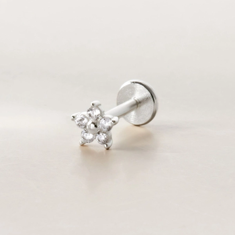 (1 Cái) Khuyên Tai Chốt Vặn Flat Back Bạc 925 Stud Nụ Hoa 5 Cánh Clover Stud - VCE522-L - Hover