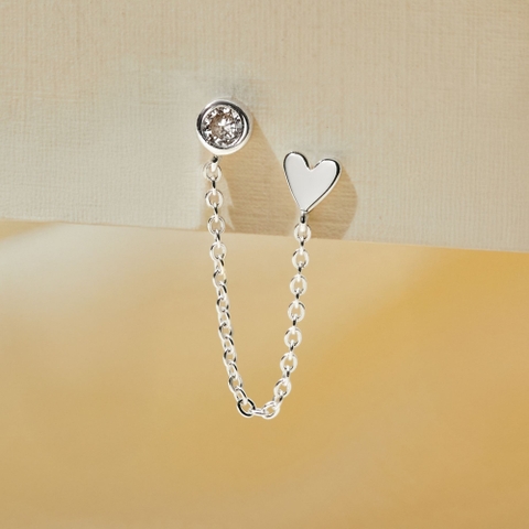 (1 Cái) Khuyên Tai 2 Lỗ Bạc 925 Dây Xích Stud Trái Tim và Nụ Tròn Double Chain - VCE524-L - Hover