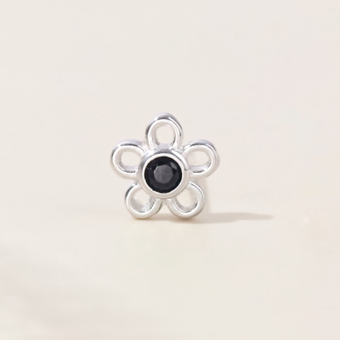 (1 Cái) Bông Tai Stud Bạc 925 Bông Hoa 5 Cánh Nụ Đá CZ Đen Flower Stud - VCE527-L - Hover