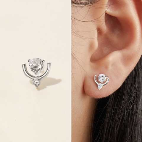 (1 Cái) Hoa Tai Stud Bạc 925 Mặt Bán Nguyệt Đính Đá - VCE528