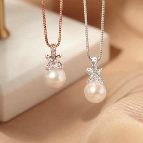 Dây Chuyền Bạc 925 Ngọc Trai Tròn Đính Đá Pearl Stone - VCN23