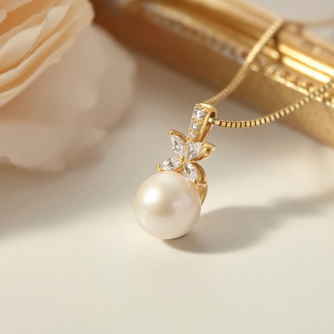 Dây Chuyền Bạc 925 Ngọc Trai Tròn Đính Đá Pearl Stone - VCN23 - Hover