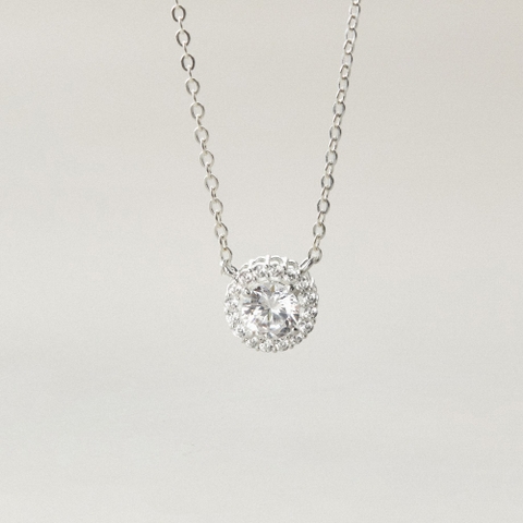 Dây Chuyền Bạc 925 Mặt Tròn Đính Đá Hình Hoa - VCN33-CZ - Hover