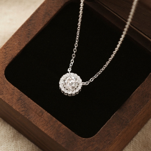 Dây Chuyền Bạc 925 Mặt Tròn Đính Kim Cương Moissanite Hình Hoa - VCN33-MS
