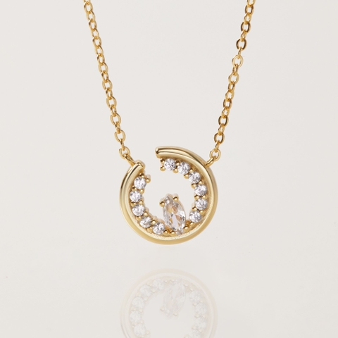 Vòng Cổ Bạc 925 Mặt Tròn Đính Đá Chủ Hạt Thóc Lấp Lánh - VCN502