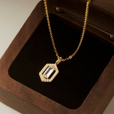 Dây Chuyền Bạc 925 Mặt Đá Chủ Lục Giác Lấp Lánh - VCN507