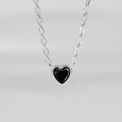 Dây Chuyền Bạc 925 Mặt Trái Tim Đá Onyx Đen Tự Nhiên - VCN509