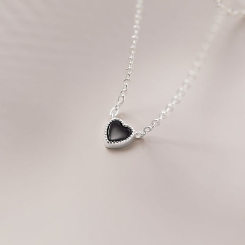 Dây Chuyền Bạc 925 Mặt Trái Tim Đá Onyx Đen Tự Nhiên - VCN509 - Hover
