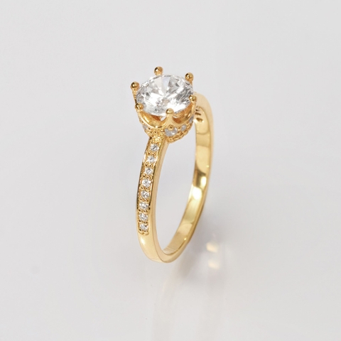 Nhẫn Bạc 925 Kim Cương Moissanite Tròn Vương Miện Lấp Lánh Crown Ring - VCR16-MS - Hover
