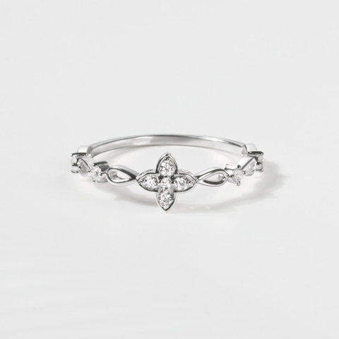 Quà Tặng 8/3 Nhẫn Bạc 925 Cỏ 4 Lá/Hoa 4 Cánh Đính Đá Giọt Nước - VCR28