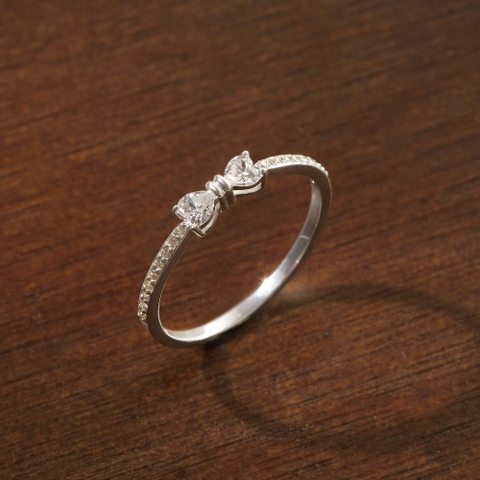 Nhẫn Bạc 925 Nơ Đá Trái Tim Trắng/Hồng Đính Đá Lấp Lánh - VCR41