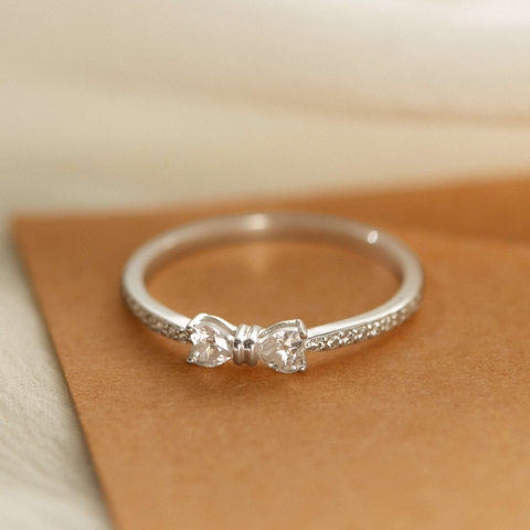 Quà Tặng 8/3 Nhẫn Bạc 925 Nơ Đá Trái Tim Trắng/Hồng Đính Đá Lấp Lánh - VCR41 - Hover