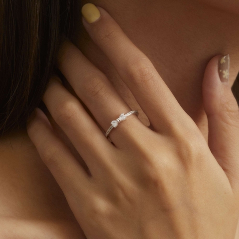 Nhẫn Bạc 925 Nơ Đá Trái Tim Trắng/Hồng Đính Đá Lấp Lánh - VCR41 - Hover