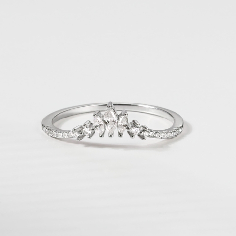 Nhẫn Mảnh Bạc 925 Vòm Đá Vương Miện Crown Ring - VCR505